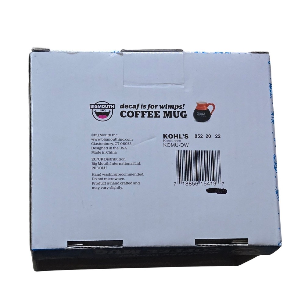 BigMouth Inc Decaf Is For Wimps Coffee Mug Novelty Gift NIB - Picture 8 of 9